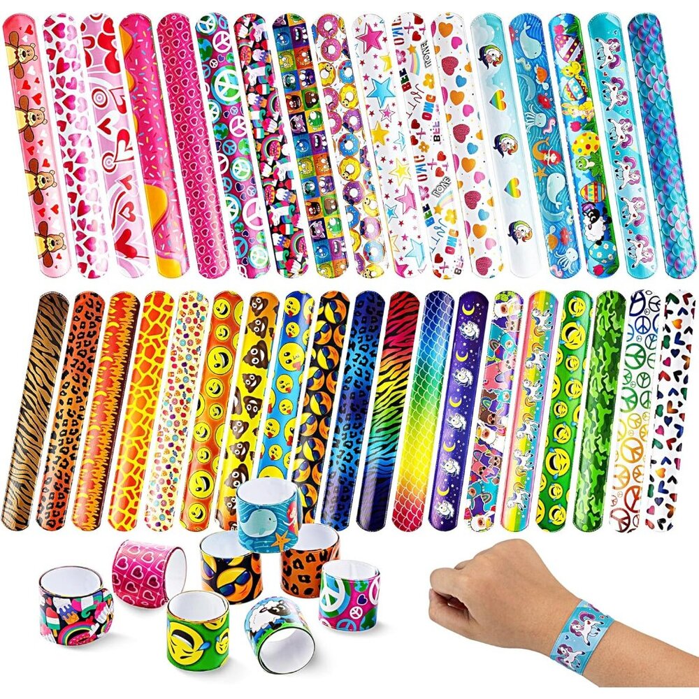 144 Pcs Slap Bracelets for Kids, Bulk Wristbands with Animals, Friendship, Heart - Picture 8 of 8